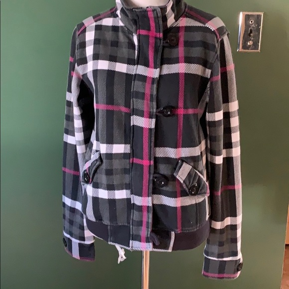 O’Neill black, white & pink plaid jacket M